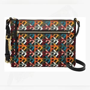 Fossil Fiona Crossbody Women's Bag Colorful Geometric Purse With Brass Key